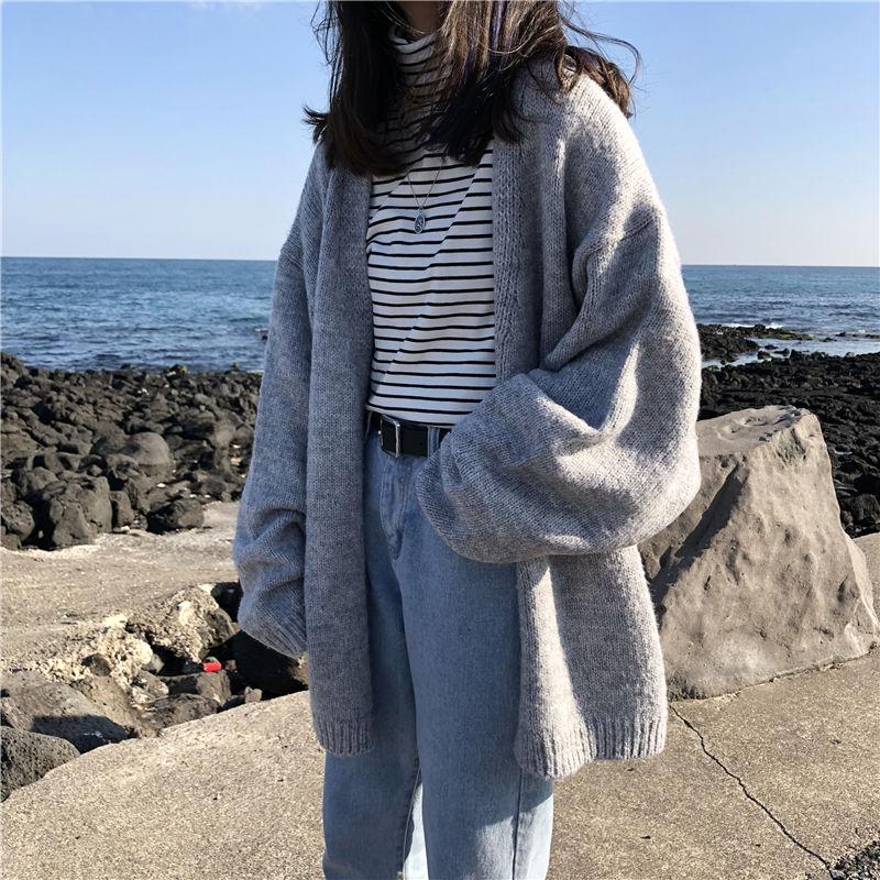 Loose Wild Mid-length Sweater Sweater Coat Women Plus Size Cardigan Sweater Women Autumn and Winter