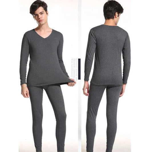 Men Winter Autumn Clothes V-neck Tops Pants Male Tight Suit Windproof Comfortable Soft Lining Long Sleeve High Elasticity Thermal Underwear