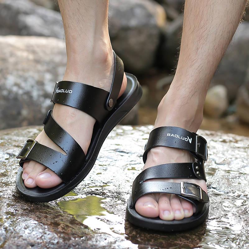 Summer Sandals Men's Cool Casual Soft Bottom Beach Leather Sandals and Slippers Outdoor Wear Summer