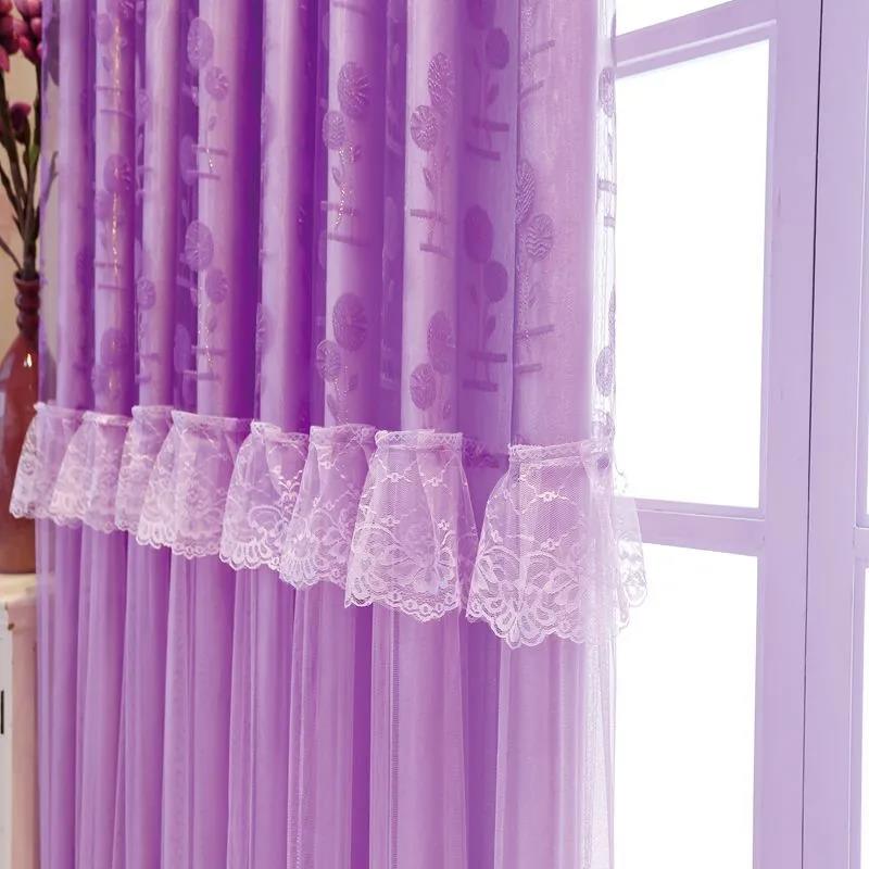 Simple and Modern Princess Style Lace Net Red Shade Curtains for Living Room and Bedroom Curtains (150×270cm)