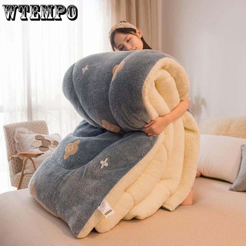 Bedspread Quilt Snow Fleece Winter Quilt Thicker Warmth Winter Student Dormitory Single Double Quilt Lamb Velvet Quilt