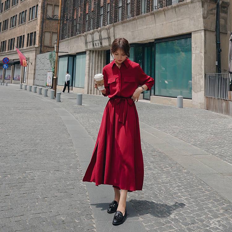 Business Chic Women Shirt Dress with Button Up Long Sleeve Spring Summer Dress Office Lady Outfit