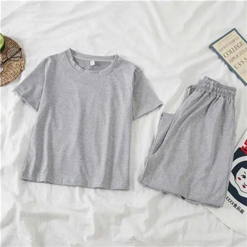 2PCS Women's Spring and Summer Leisure Suit Lazy Korean Style Thin Sportswear Short Sleeve T-Shirt Top + Wide Leg Pants Two-piece Suit