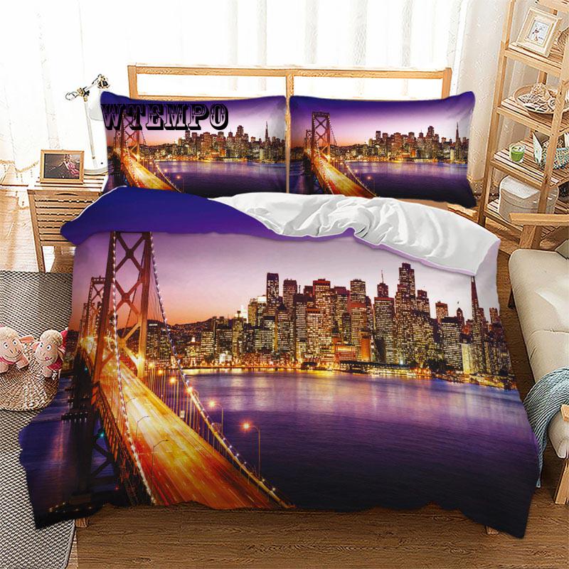 Big Ben Bedding Set Sheet Pillowcases Bedclothes Duvet Cover London Prined Bed Set