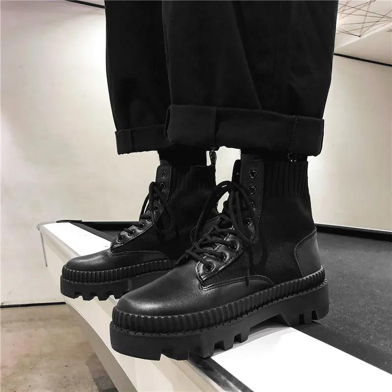 Black Thick-soled Increased Martin Boots Men's Spring High-top Shoes Men's Korean Version of All-match Boots