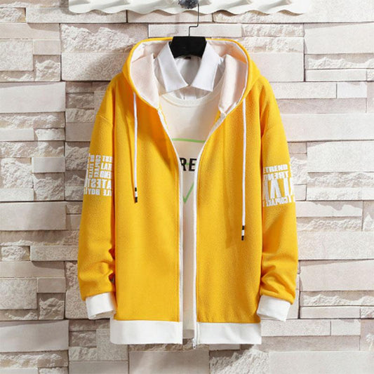 Spring and Autumn Trend Hooded Cardigan Sports Top Trousers Youth Leisure Sports Sweater Student Solid Color Fashion Suit Male