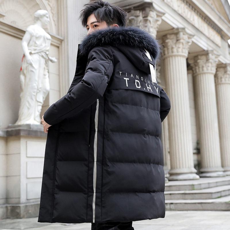 Down Padded Jacket Men's Warm Big Fur Collar Padded Jacket Youth Loose Thick Trend Mid-length Winter Clothes