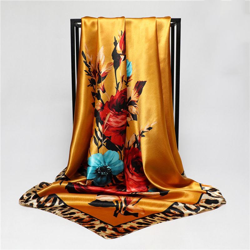 Silk Scarves Women Foulard 90*90cm Square Head Hijab Scarf Ladies Chiffon Shawl Wrap Bandanna Female