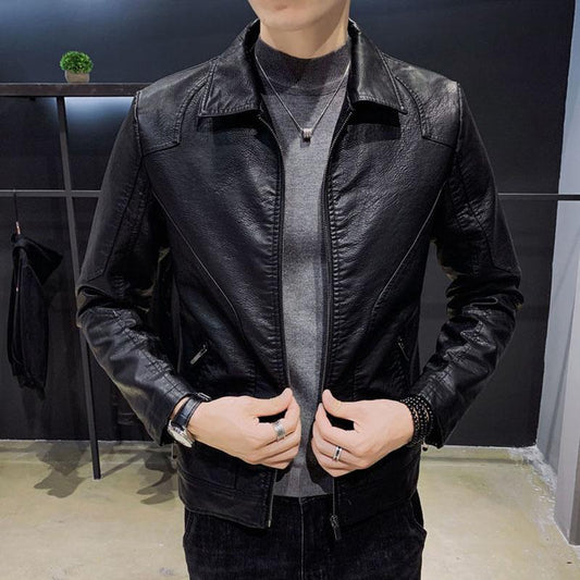 Leather Men's Jacket Korean Men's Autumn and Winter Jacket Slim Trend Leather Jacket Youth Jacket