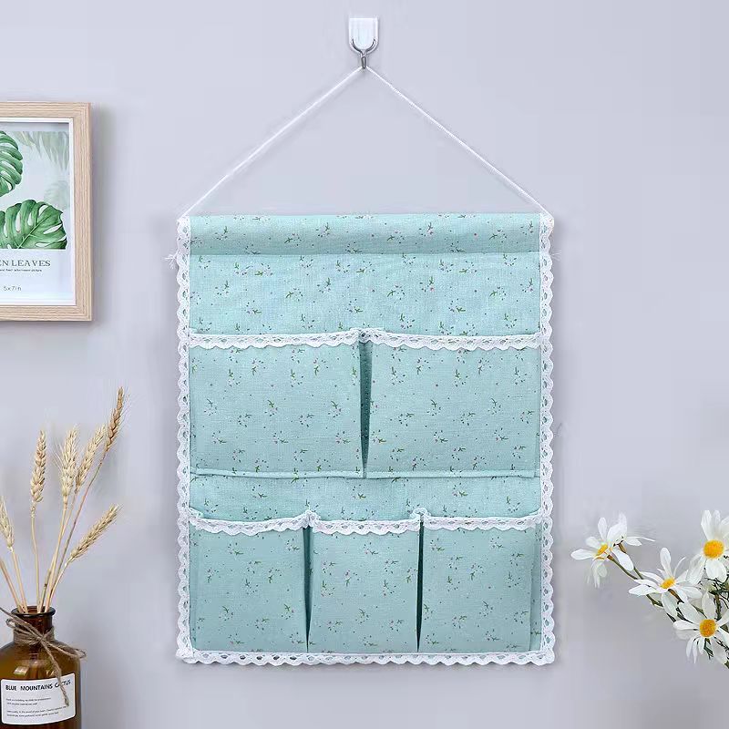 5 Pockets Hanging Bag on The Wall Behind The Door Cotton and Linen Storage Bag Wardrobe Multi-layer Sundries Storage Bag Family Organizer