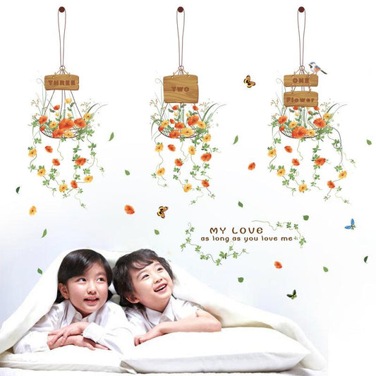 Small Fresh Hanging Basket Flower Wall Sticker Background Wall Decoration Wall Stickers Removable