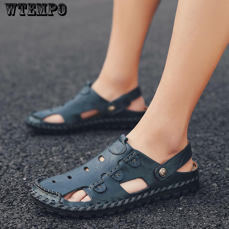 Summer Men's Leather Sandals Men's Fashion Cool Slippers Male Casual Beach Flat With Sandals