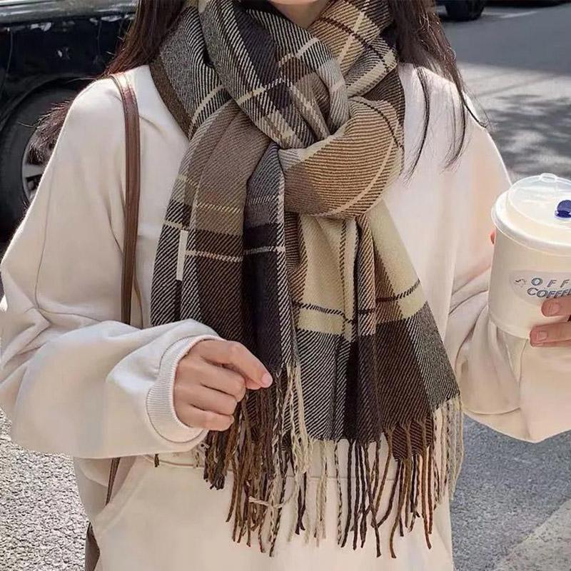 Winter Imitation Cashmere Scarf Korean Fashion Plaid Scarf Thick Warm Women's Scarf Shawl