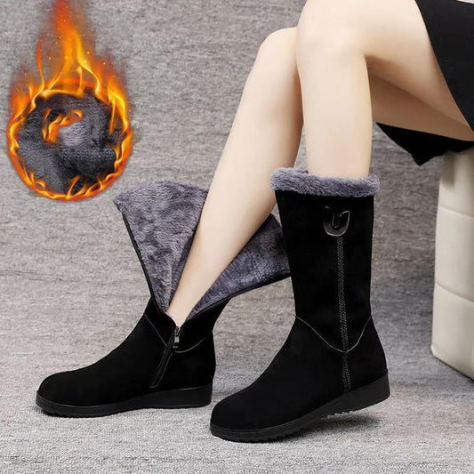 Winter Snow Boots Women's Plus Velvet Thickened In The Tube Martin Boots Non-slip Warm Flat Bottom Side Zipper Large Size Cotton Shoes