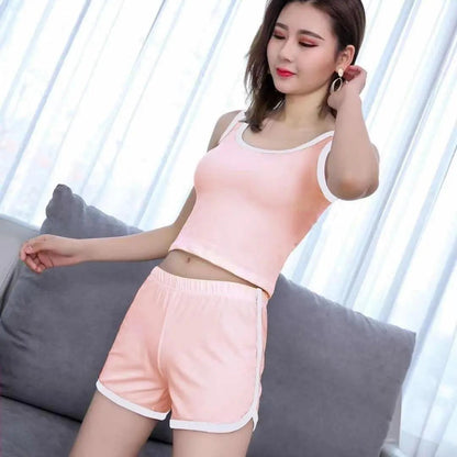 2PCS Summer Camisole Short-sleeved Shorts Two-piece Sports Yoga Suit Women's All-match Outer Wear Bottoming Slim Homewear Suit Athletic Girls Sets