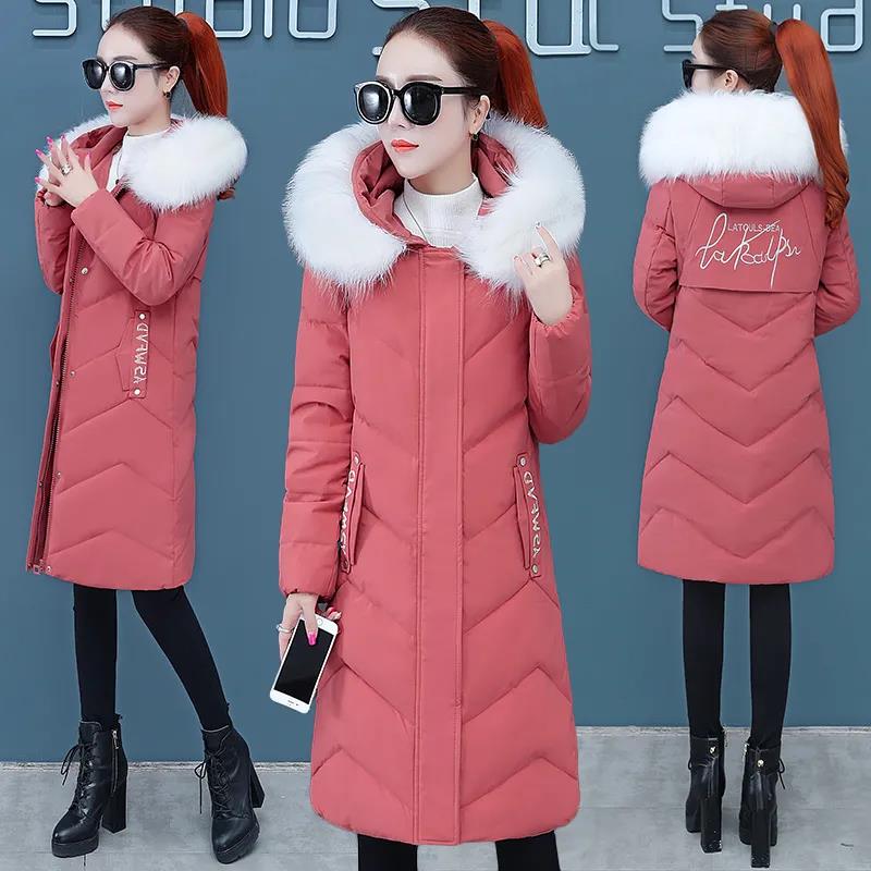 Mid-length Down Jacket Winter Ladies Fashion Big Fur Collar Hooded Mid-length Korean Waist Coat