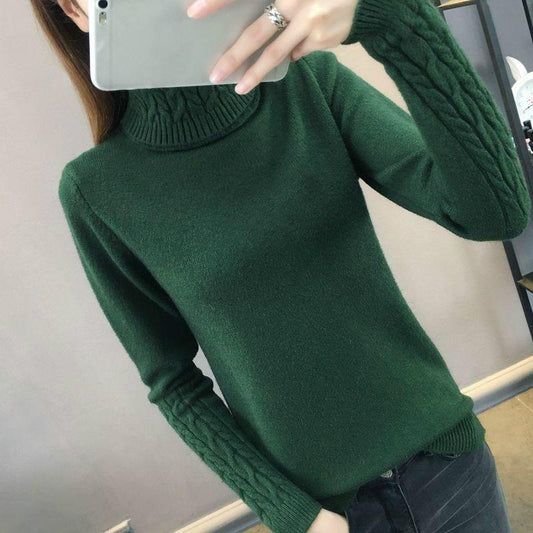 Slim Thin Trend Autumn and Winter Sweater Wild High Collar Sweater Female Thick Warm Sweater