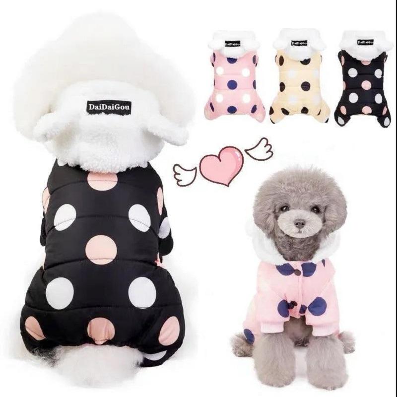 Pet Puppy Dog Clothes Winter Padded Coat Teddy Bichon Small Puppies Cat's Dot Pattern Jackets Warm Vest Thick Rompers Pet Clothing Casual Outfit