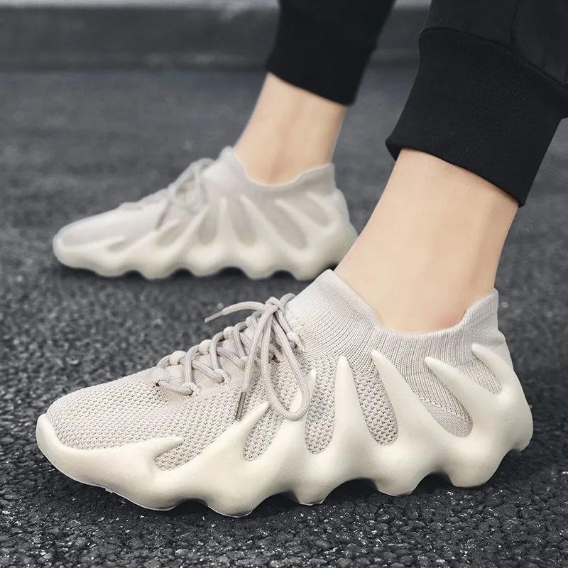 Men's Spring Fly Woven Mesh Shoes Boys Sports Casual Shoes Student Breathable Couple Dad Shoes Comfortable Coconut Shoes Fitness Shoes