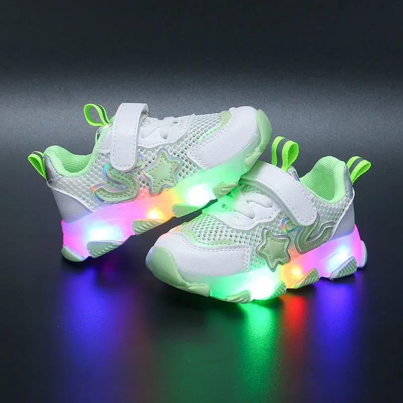 Summer Boys' Luminous Sneakers Children's Breathable Running Shoes Girls' Hollow Student Shoes