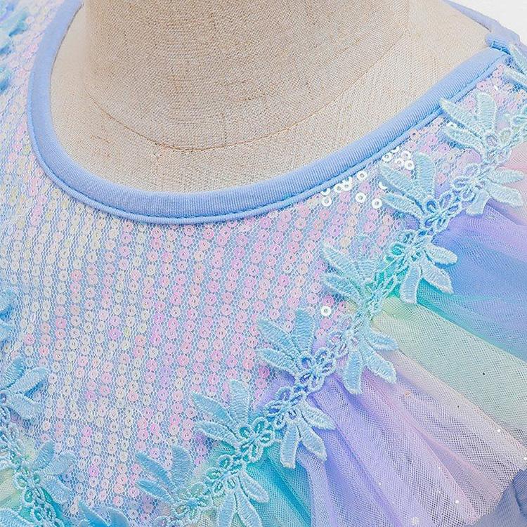 Girls Frozen Dress Aisha Princess Dress Summer Children Rainbow Tutu Skirt Gradient