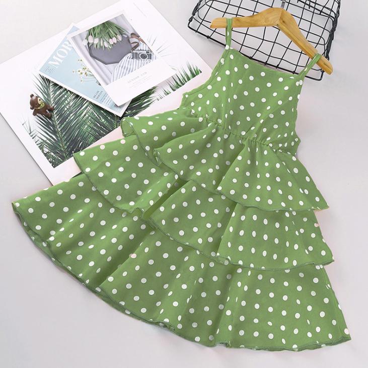 Toddler Child Summer Baby Girls' Polka Dot Printing Suspender Sleeveless Princess Dress Folded Cake Skirt Sweet Wind