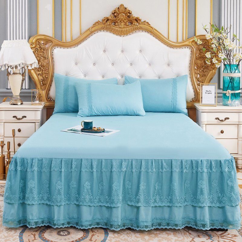 100% Cotton Bed Sheet Bed Skirt Three-piece Suit Double Bedspread Protector