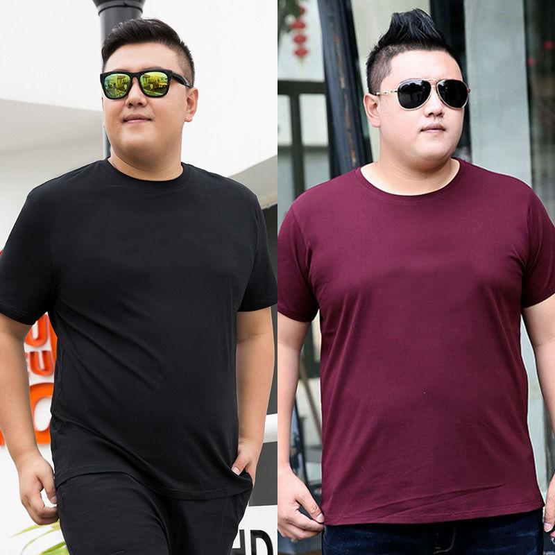 Men's Short-sleeved T-shirt Round Neck Plus Fat Big Size Youth Extra Large Fat Half-sleeved Casual Top T-shirt (2 pieces)