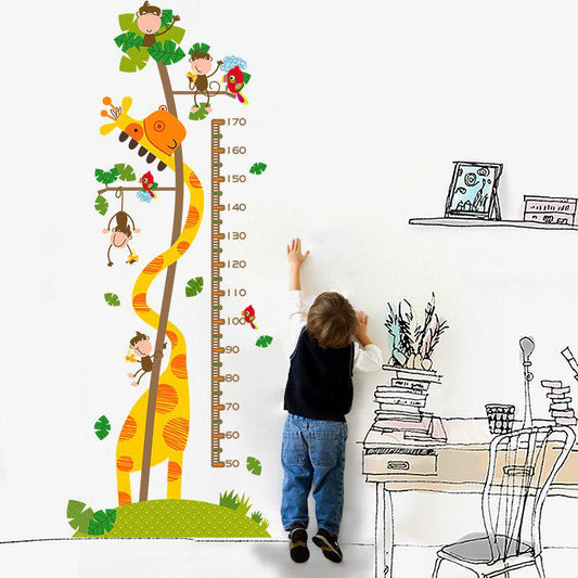 [Wall stickers] giraffe monkey children height wall stickers for kids rooms nursery kitchen refriger