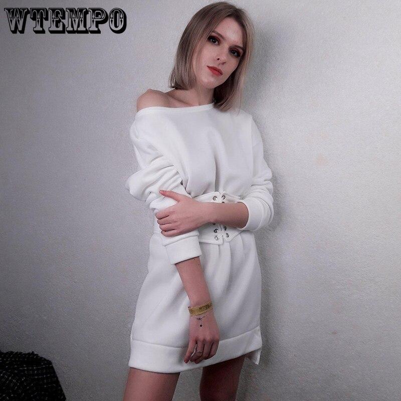 Dress for Women Oversized Sweatshirt Sexy Mini Dresses Bandage Wide Belt Streetwear