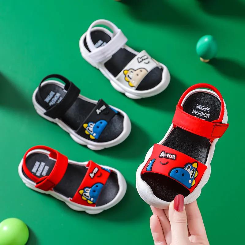 Children's Summer Sandals Boys and Girls Soft Sole Cartoon Dinosaur Pattern Casual Sandals Anti-Slip Outdoor Beach Flat Sandals