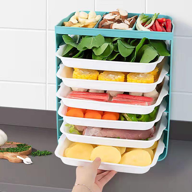 Home Kitchen Plate Vegetable Storage Plate Hanging Shelf Folding Drawer Type Free Drilling Preparation Plate Home Organozers