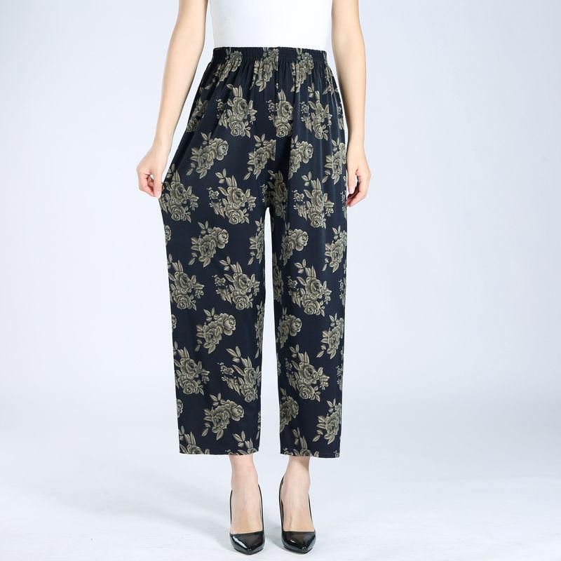 WTEMPO Summer Cool Thin Floral print Pants Women Loose High Waist Wide Leg Summer Straight Trousers Casual Comfortable Office Home Go Out Party