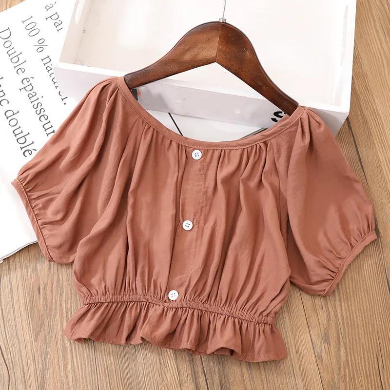 Girls' Suits Summer Children's Girls Korean Version of Thin Solid Color Fashionable Short Sleeve Two-piece Suit