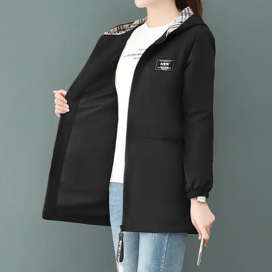 Spring & Fall Boutique Jacket Women Hooded Coat Solid Color Trendy Windbreaker Casual Comfortable Parka