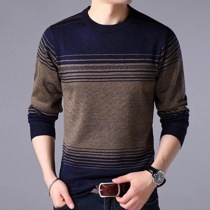 Autumn Casual Men's Sweater O-Neck Striped Slim Fit Knittwear Mens Sweaters Pullovers Men Pull Homme