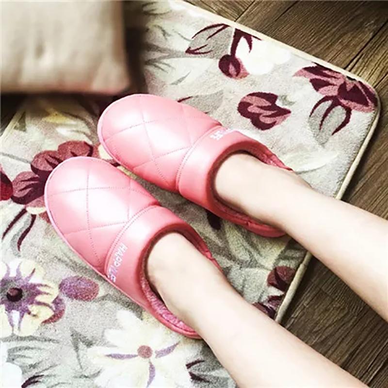 Winter Platform Slippers Women Leather Waterproof Plus Size Mens Thick Fleece Warm Cotton Shoes Home Indoor Casual Non Slip Slides  Winter Slipper