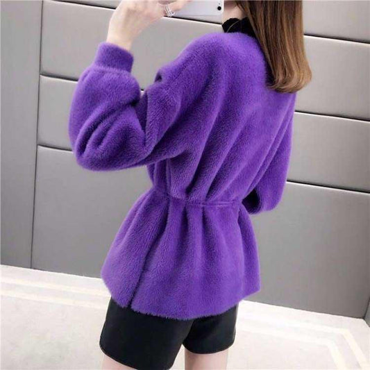 Casual Autumn Winter Lace Up Sweater Women Mohair Knitted Sweaters Warm Long Sleeve Pullover Sweater