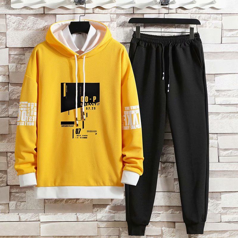 WTEMPO Spring Hooded Sweater Suit Men Casual Pullover Teen Student Clothing Sports Suit for Young