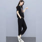 2PCS Women's Leisure Suit Summer Dress Fits Thin Sports Two-piece Short Sleeve Printed T-Shirt + Loose Pants Fitness Jogging Suit