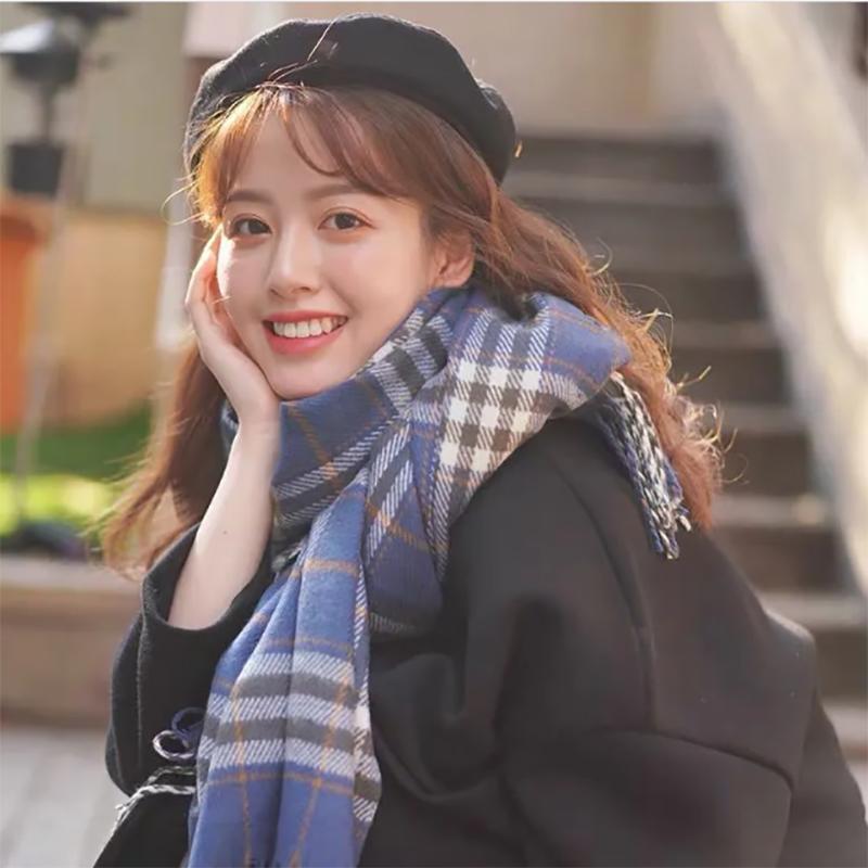 Plaid Scarf Ladies Autumn and Winter Korean Style All-match Cute Shawl Warm Thick Scarves for Women