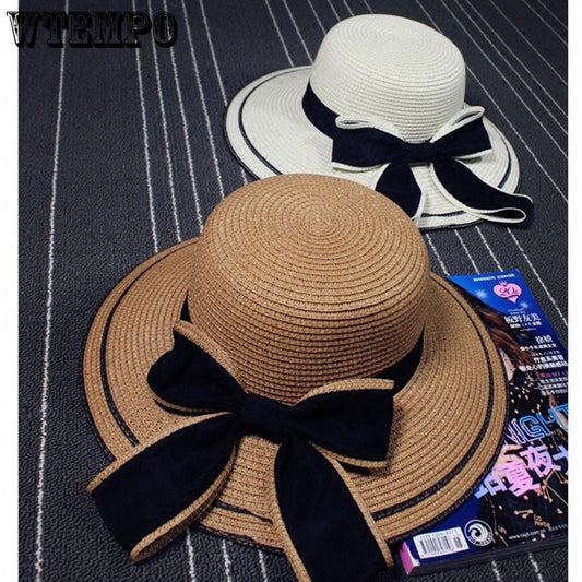 WTEMPO Women's Fashion Bot-knot Straw Caps Beach Sun Hat Travel Sunbonnet