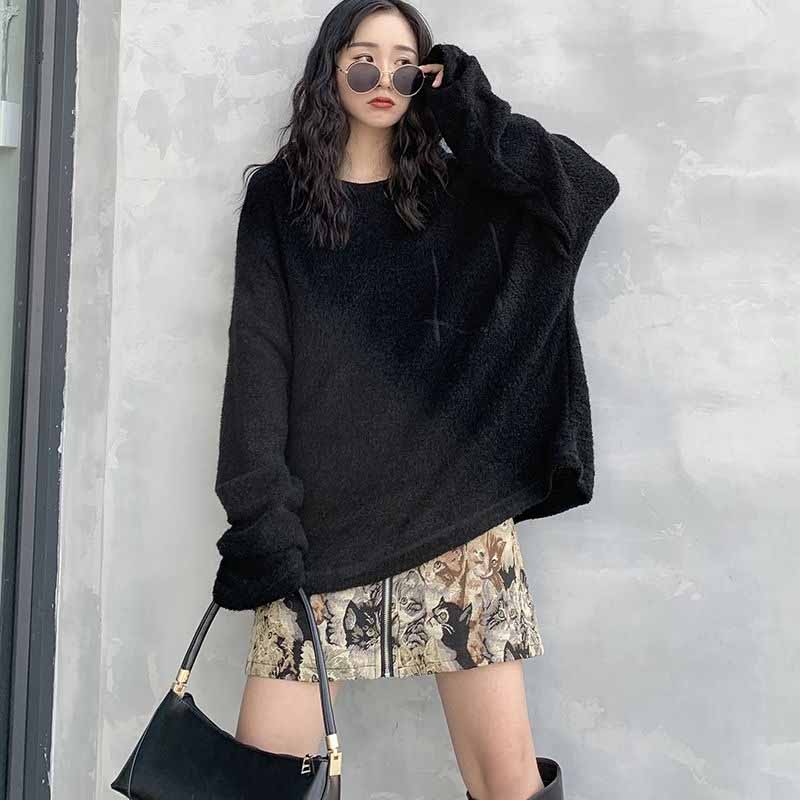 A-line Skirt Embroidered Cat Print Skirt Autumn and Winter Age Reduction Women's Bag Hip Skirt High Waist Skirt Female Student