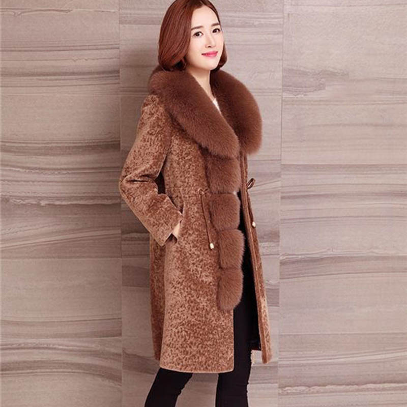 WTEMPO Sheep Shearing Fleece Coat Women Winter Mid-length Thickening Korean Loose Fleece Faux Fur Coat Women