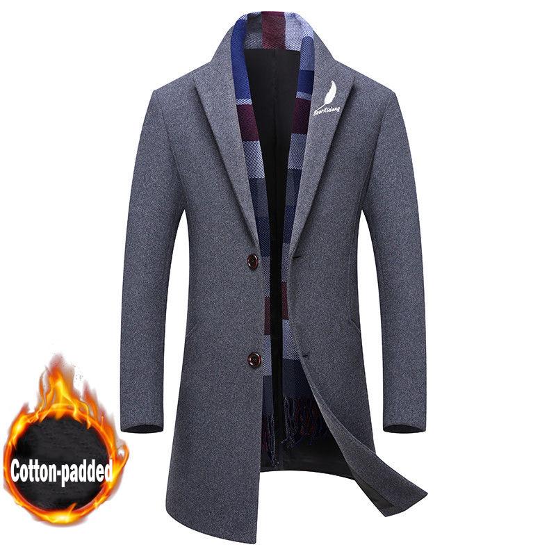 Men's Wool Coat Winter Warm Solid Color Long Trench Jacket Male Business Casual Overcoat Parka