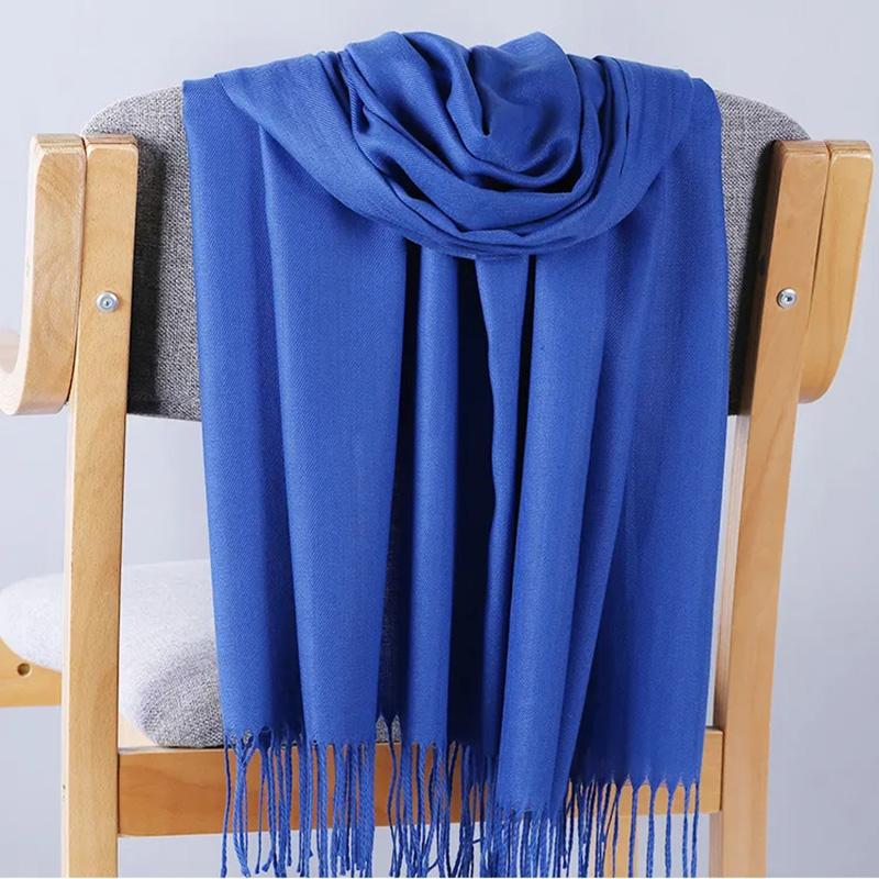 Women's Autumn and Winter Solid Color Scarf Imitation Cashmere Thick Warm Scarf Shawl Dual-use Korean All Match Bib Wrap Shawl Long Tassel Neckchief