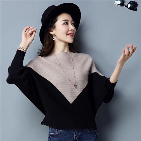 Autumn and Winter Fashion Bawting Top One-neck Bottoming Pullover Sweater Women Loose All-match Sweater