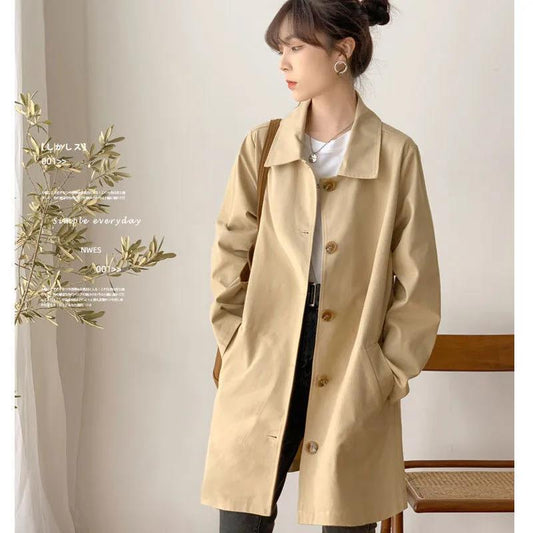 Lining Trench Coat Women's Mid-length Simple Early Autumn Top Women's Loose Student Solid Color All-match Coat