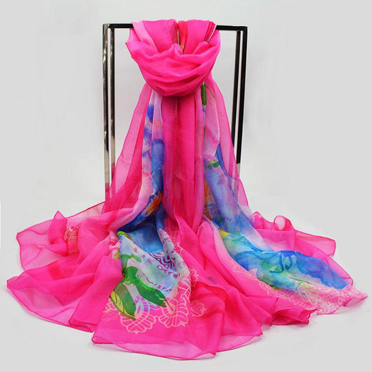 Flower Wrap Shawl Silk Imitation Satin 200*140cm Women Elegant Scarf  All-match Headscarf Sunscreen Gauze Shawl