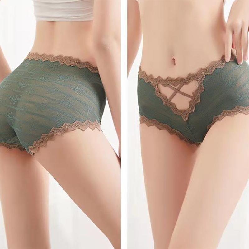 High-end Lightweight Mesh Hollow Underwear Sexy Transparent Lace Breathable Women's Underwear Mid-waist Hip Briefs